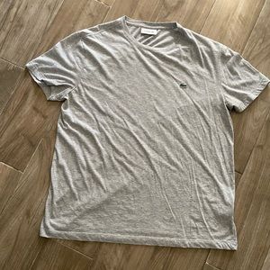 Lacoste Light Gray Short Sleeve Crew Neck Shirt with Green Crocodile Logo